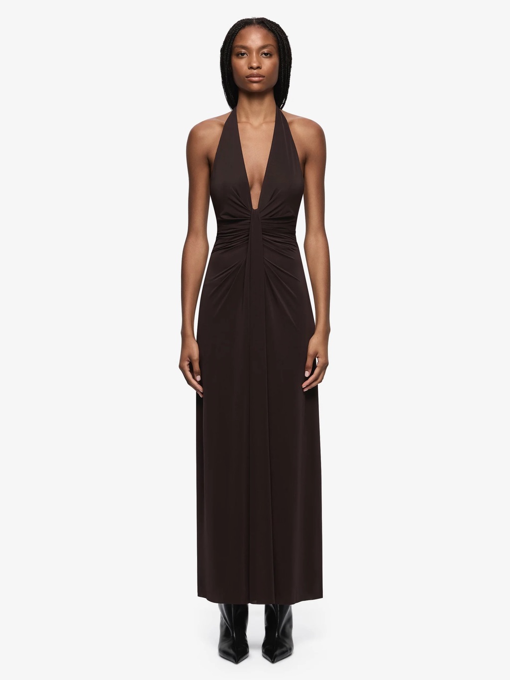 Bec & Bridge Tillie Drape Dress Brown Backless Halter Maxi Dress